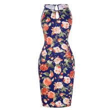 Belle Poque Stock Retro Antique Vintage Hole sem mangas Hips-Wrapped Floral Print Bodycon Pencil Dress BP000171-1